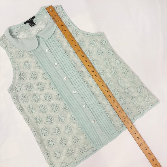 Forever 21 peter pan collar sheer floral mint green button up shirt size Large - Picture 5 of 5